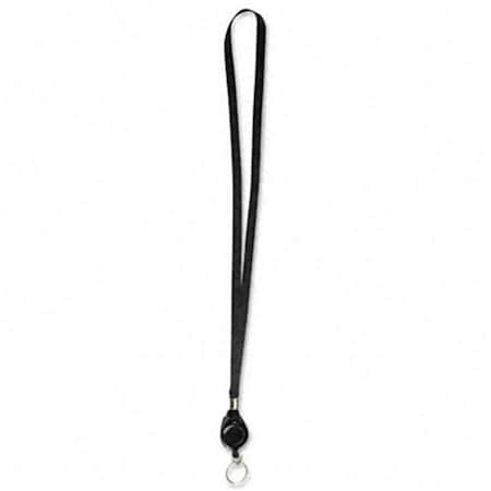 Workstationpro Lanyard with Retractable 24   ID Reel with Ring  36   Black Poly Cord  12 per Pack TH40503